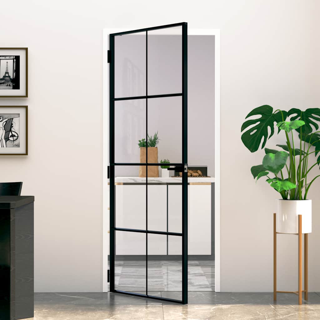 dør 83x201,5 cm hærdet glas og aluminium sort billede