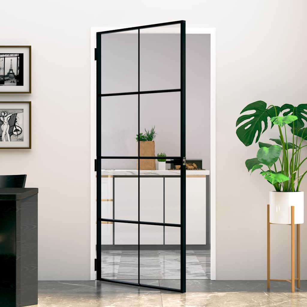 dør 93x201,5 cm hærdet glas og aluminium sort billede