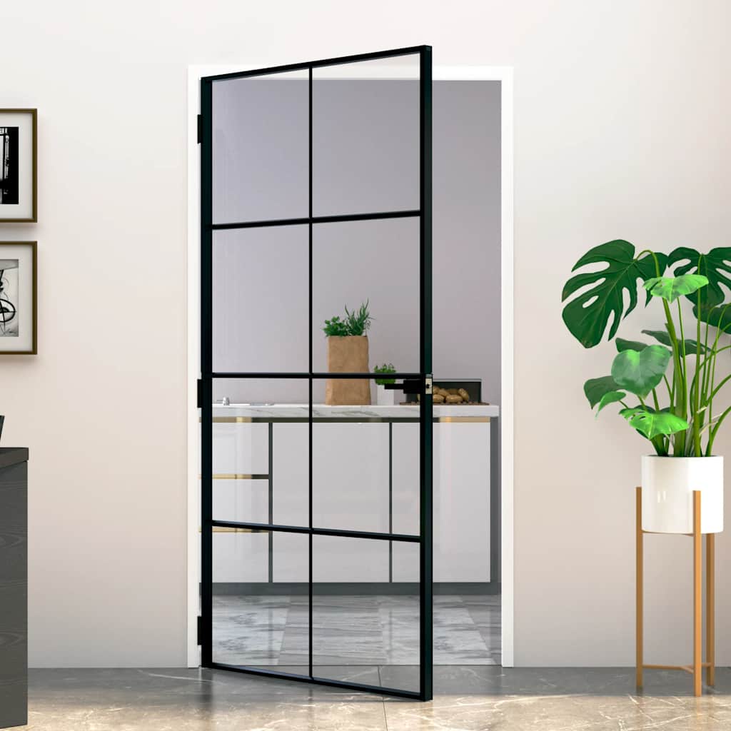 dør 102x201,5 cm hærdet glas og aluminium sort billede