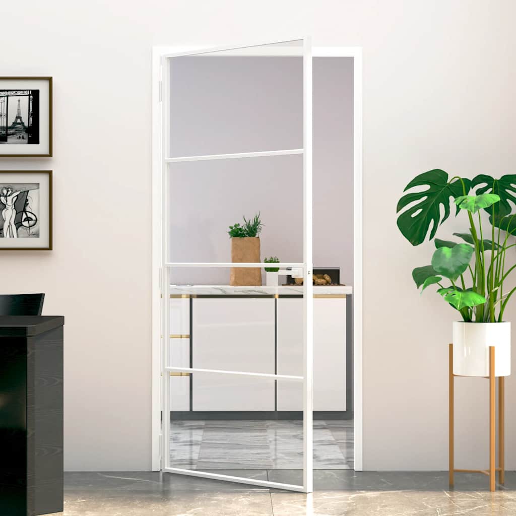dør 93x201,5 cm hærdet glas og aluminium hvid billede