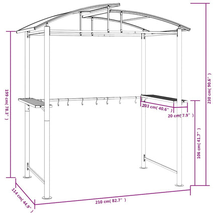 grillpavillon med sidehylder 210x114x230 cm stål antracitgrå