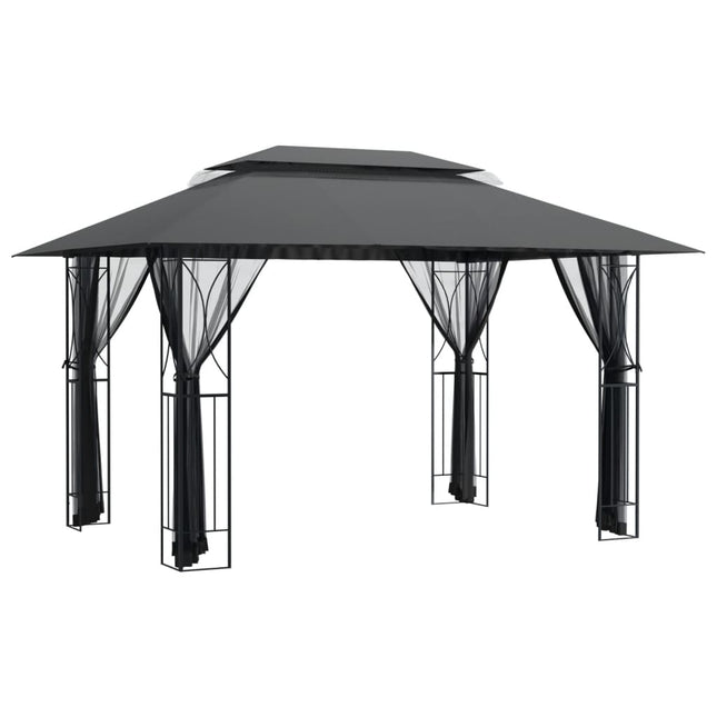 pavillon med sidevægge 400x300x270 cm stål antracitgrå