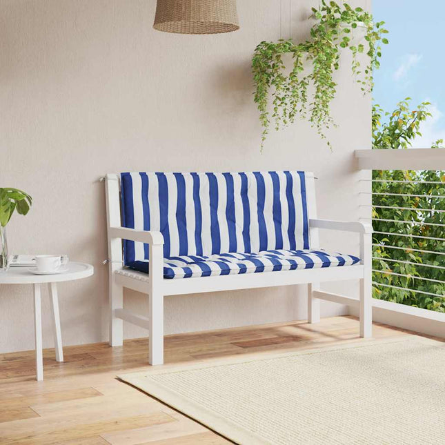 hynder til havebænk 2 stk 120x50x7 cm striber stof blå hvid
