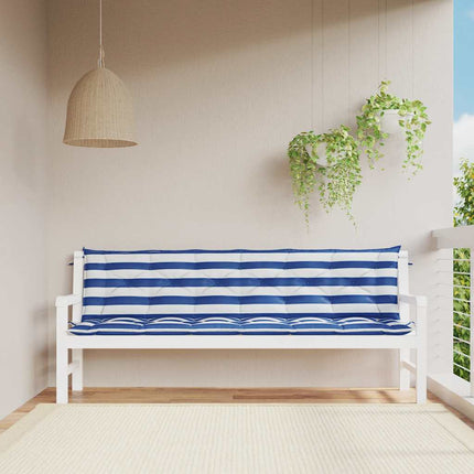hynder til havebænk 2 stk 200x50x7 cm striber stof blå hvid