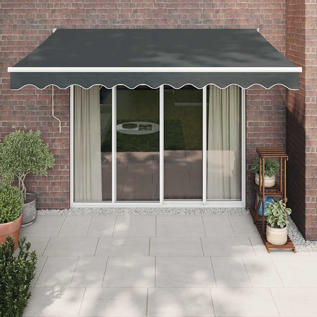 Foldemarkise Manuel Betjening 3x2,5 M Stof Aluminium Blå Hvid - Antracitgrå (hvid ramme) / 3,5 x 2,5 m