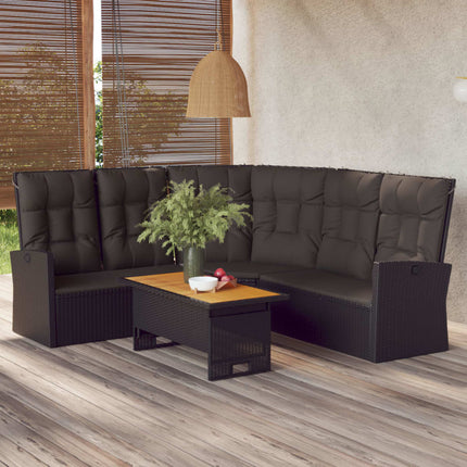 hjørnemodul til sofa med hynder polyrattan sort