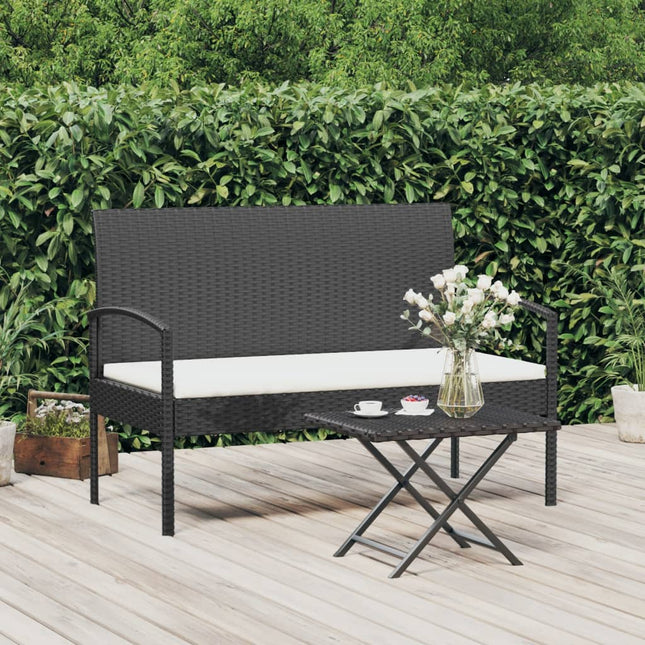 havebænk med hynde 105 cm polyrattan sort