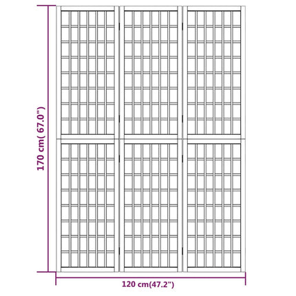 3-panels rumdeler 120x170 cm foldbar japansk stil