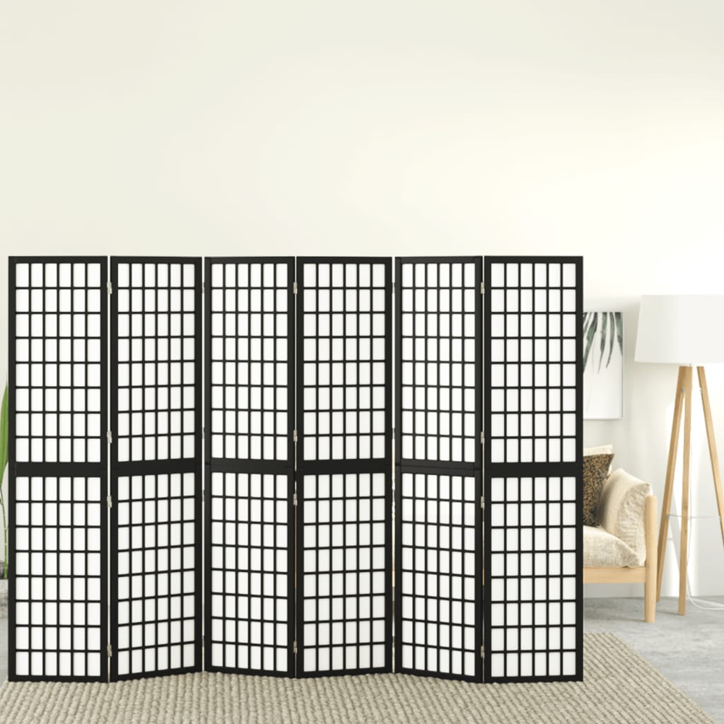 6-panels rumdeler 240x170 cm foldbar japansk stil sort billede