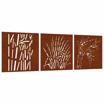 udendørs vægdekoration 3 dele 55x55 cm græsdesign cortenstål