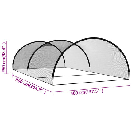 batting cage net til baseball 900x400x250 cm polyester sort