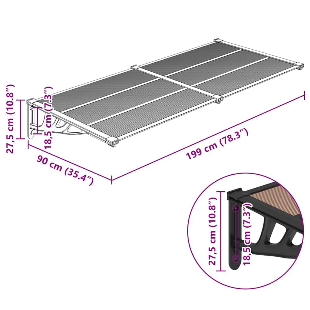 dørbaldakin 199x90 cm polycarbonat sort