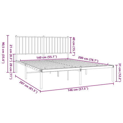 sengeramme med sengegavl 140x200 cm metal sort