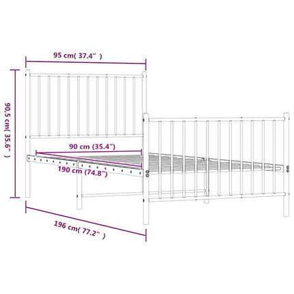 sengeramme med sengegavl og fodgærde 90x190 cm metal sort