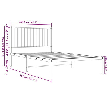 sengeramme med sengegavl 100x200 cm metal hvid