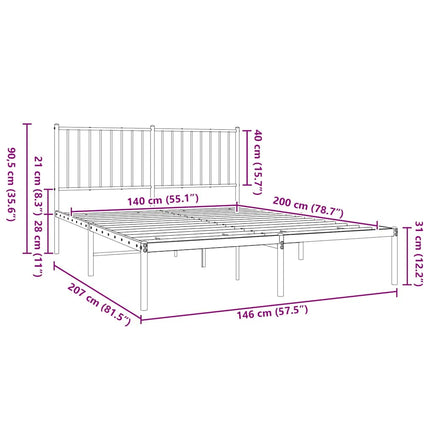 sengeramme med sengegavl 140x200 cm metal hvid