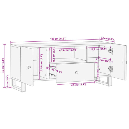 tv-bord 105x33,5x46 cm massivt genbrugstræ og konstrueret træ