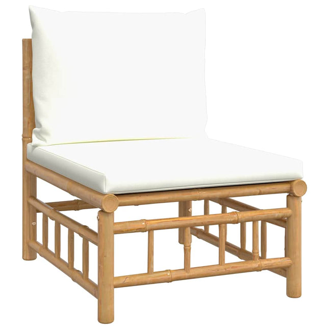 midtermodul til havesofa med cremehvide hynder bambus