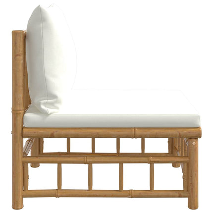 midtermodul til havesofa med cremehvide hynder bambus
