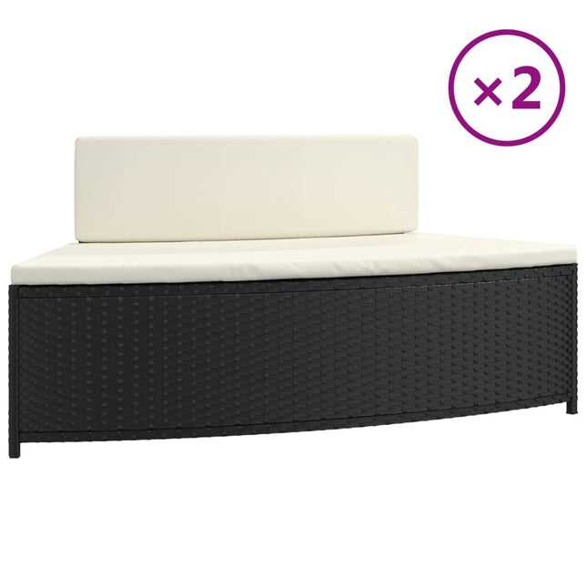 spabænke med hynder 2 stk. polyrattan sort