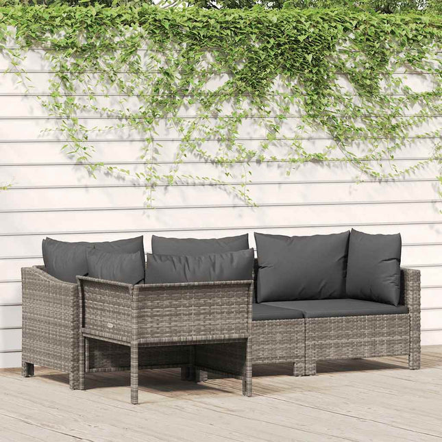 havemøbelsæt med 4 dele og hynder grå polyrattan