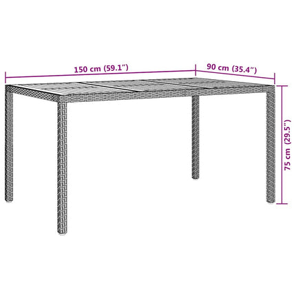 Havemøbel Bord Grå 150 x 90 x 75 cm polyrattan