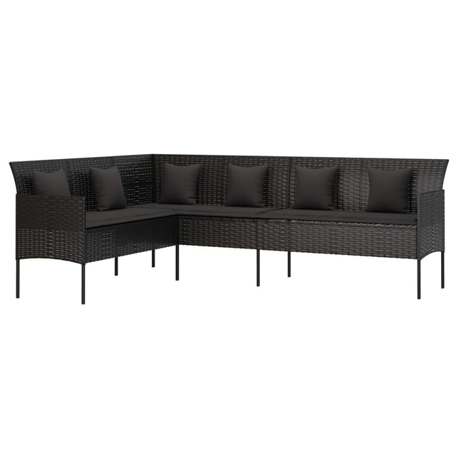 L-formet havesofa med hynder polyrattan sort