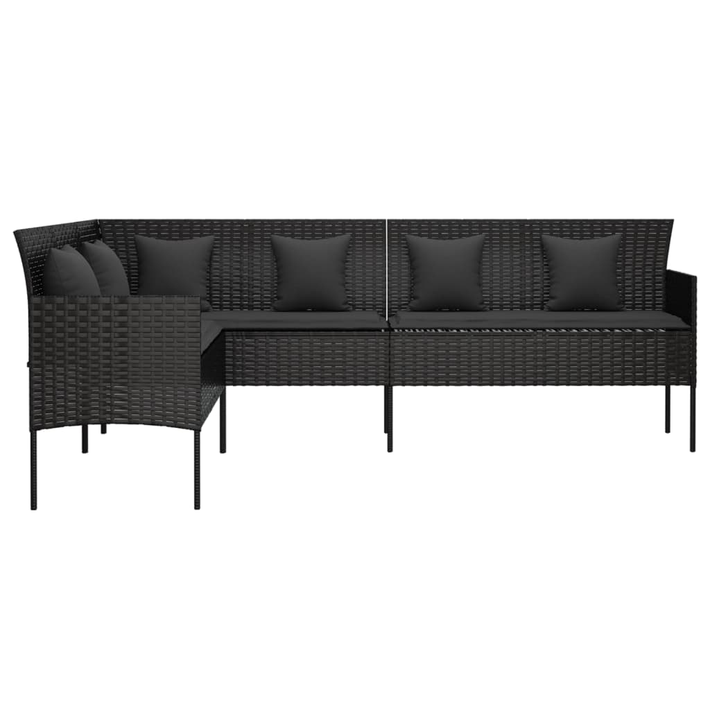 L-formet havesofa med hynder polyrattan sort