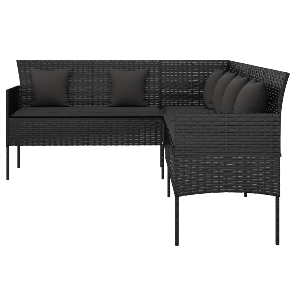 L-formet havesofa med hynder polyrattan sort