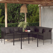 L-formet havesofa med hynder polyrattan sort