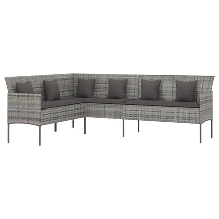 L-formet havesofa med hynder polyrattan grå