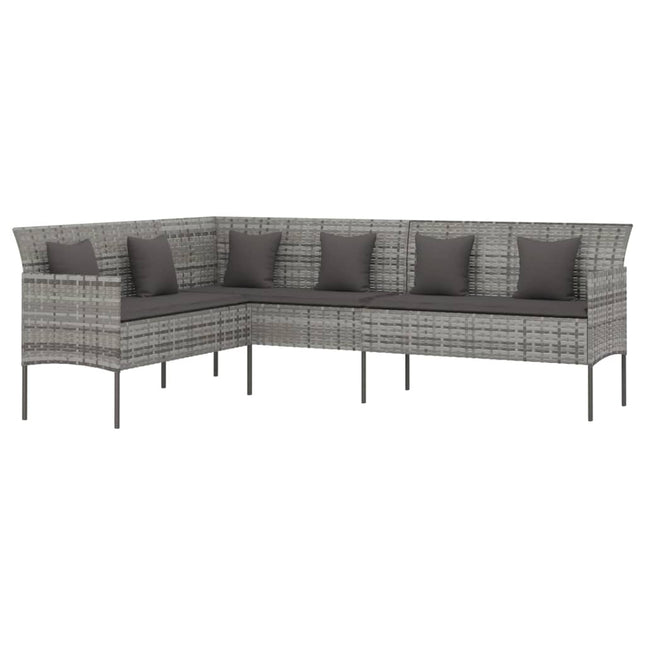 L-formet havesofa med hynder polyrattan grå