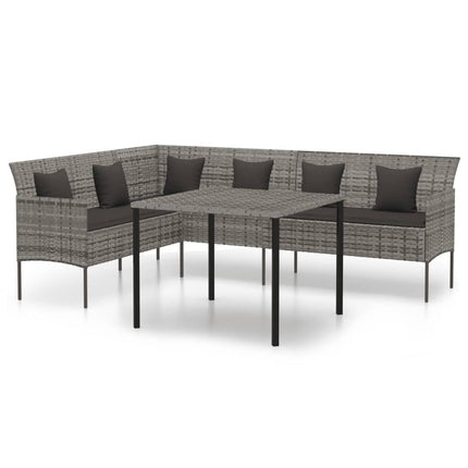 spisebordssæt til haven 2 dele med hynder polyrattan grå
