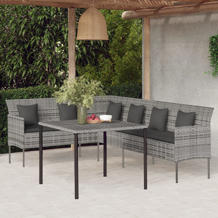 spisebordssæt til haven 2 dele med hynder polyrattan grå