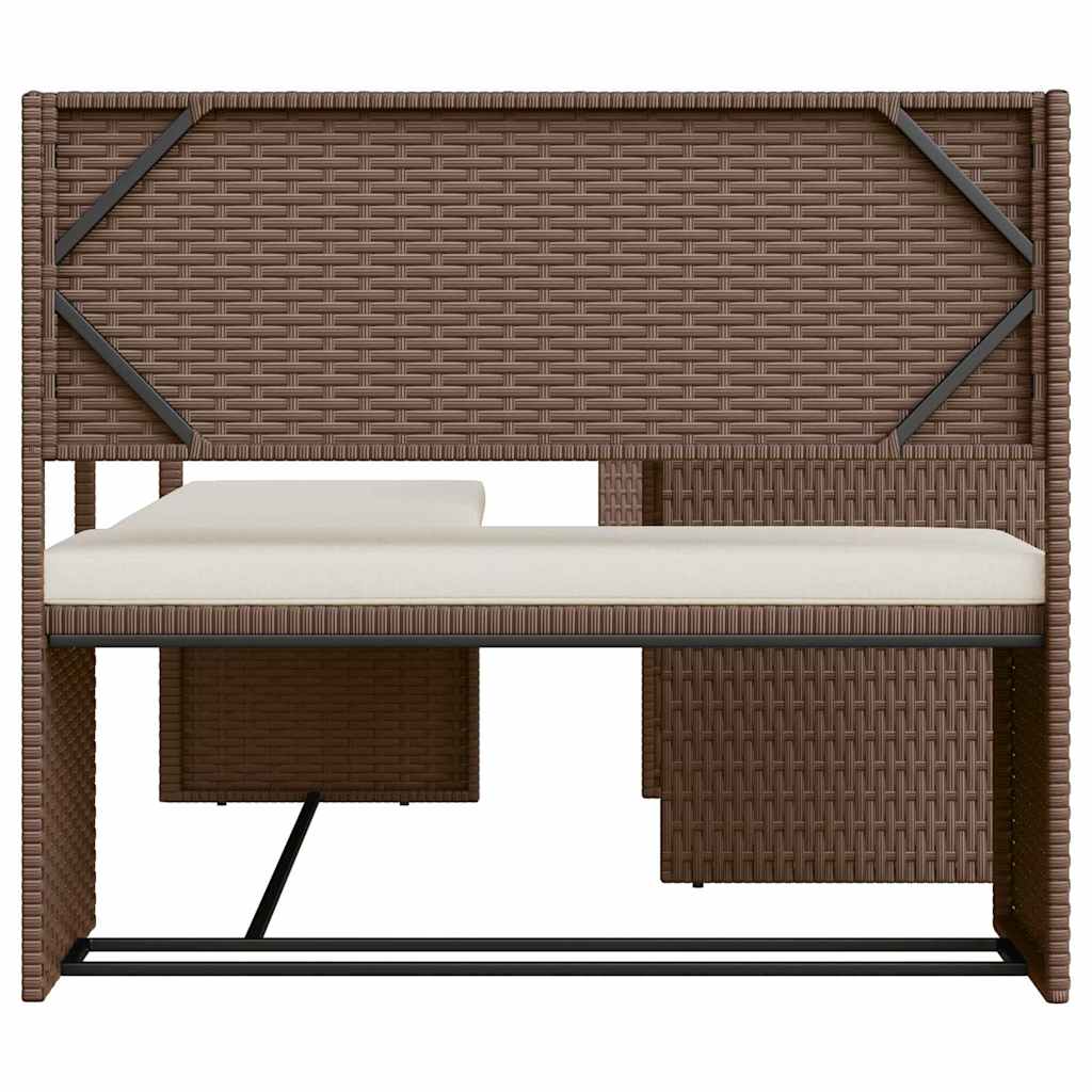 havesofa med bord og hynder L-formet polyrattan brun
