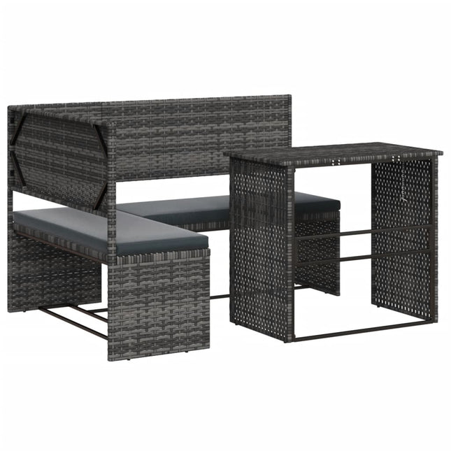 havesofa med bord og hynder L-formet polyrattan grå
