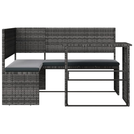 havesofa med bord og hynder L-formet polyrattan grå