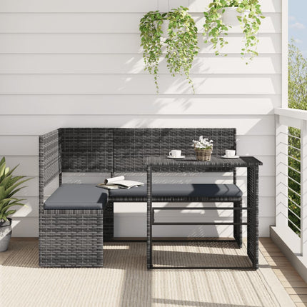 havesofa med bord og hynder L-formet polyrattan grå