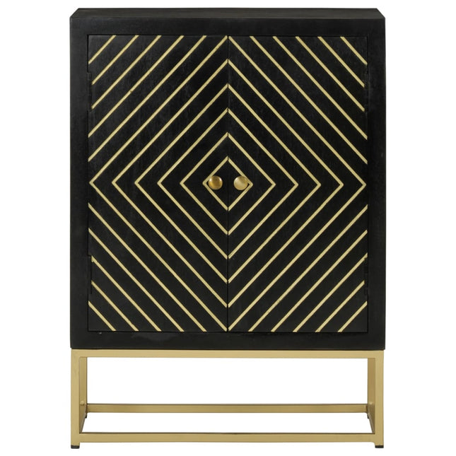 skænk med 2 låger 55x30x75 cm massivt genbrugstræ sort og guld