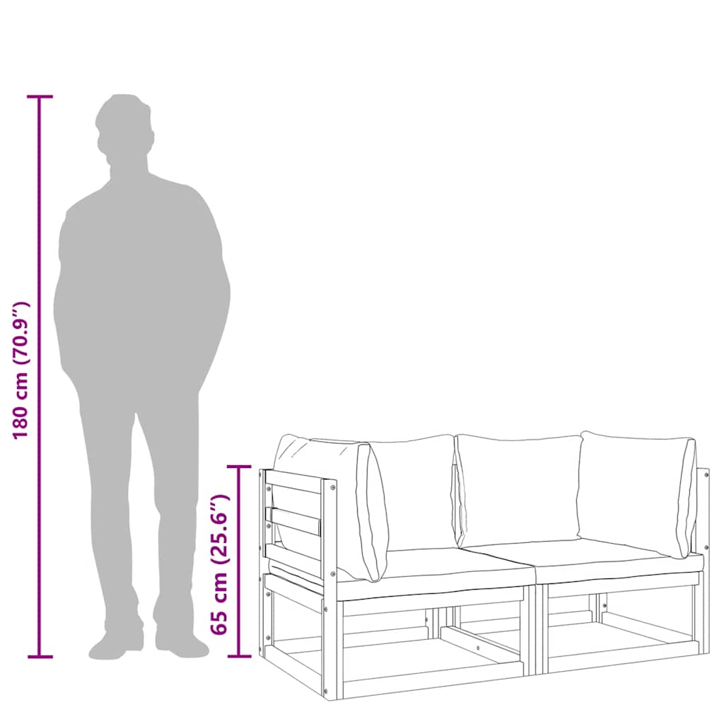hjørnemoduler til havesofa 2 stk. med grønne hynder akacietræ