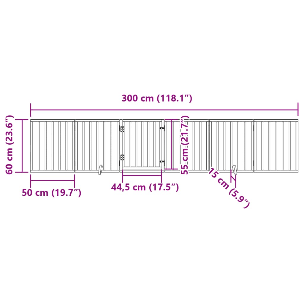hundelåge med dør 6 paneler 300 cm foldbar poppeltræ hvid