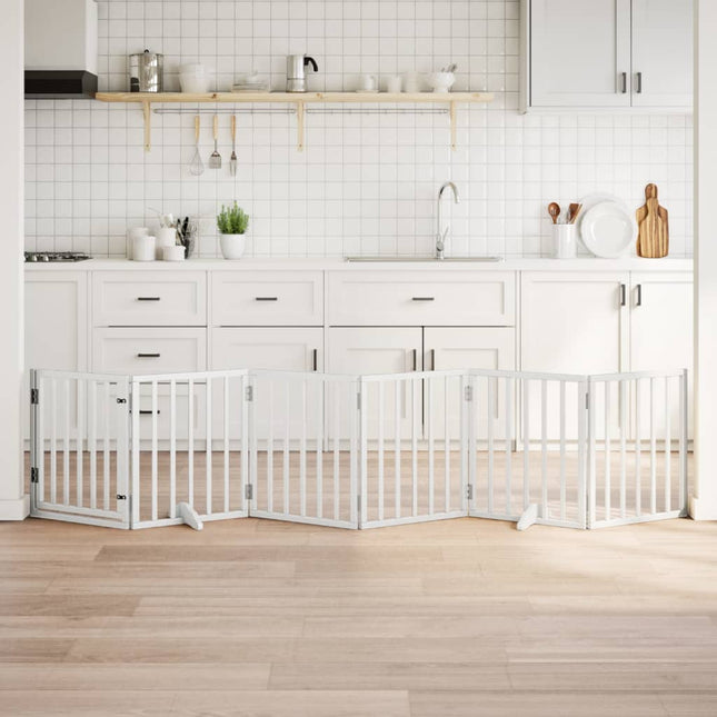 hundelåge med dør 6 paneler 300 cm foldbar poppeltræ hvid