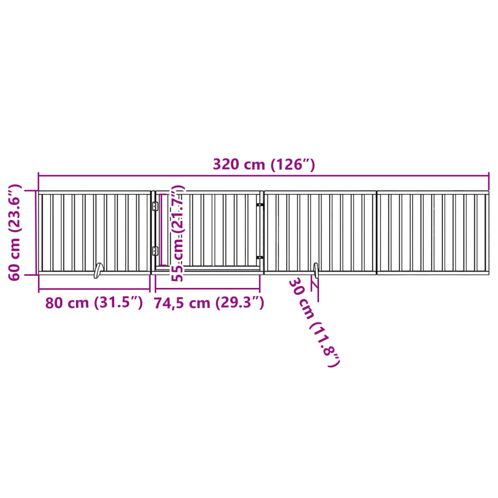 hundelåge med dør 4 paneler 320 cm foldbar poppeltræ hvid