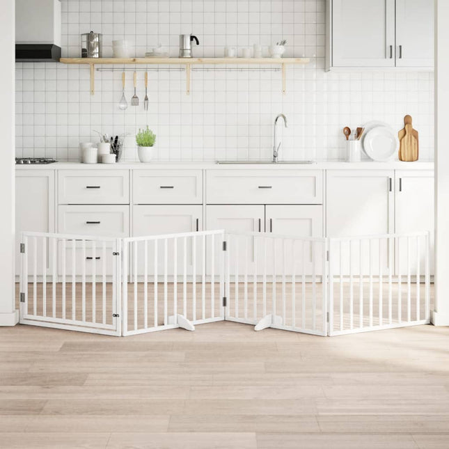 hundelåge med dør 4 paneler 320 cm foldbar poppeltræ hvid