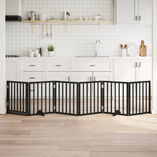 hundelåge med dør 6 paneler 300 cm foldbar poppeltræ sort