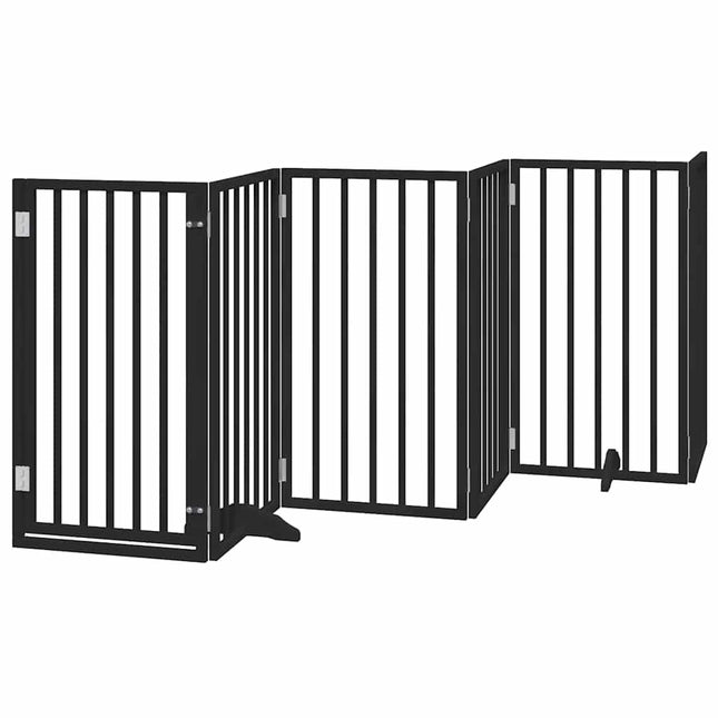 hundelåge med dør 6 paneler 300 cm foldbar poppeltræ sort