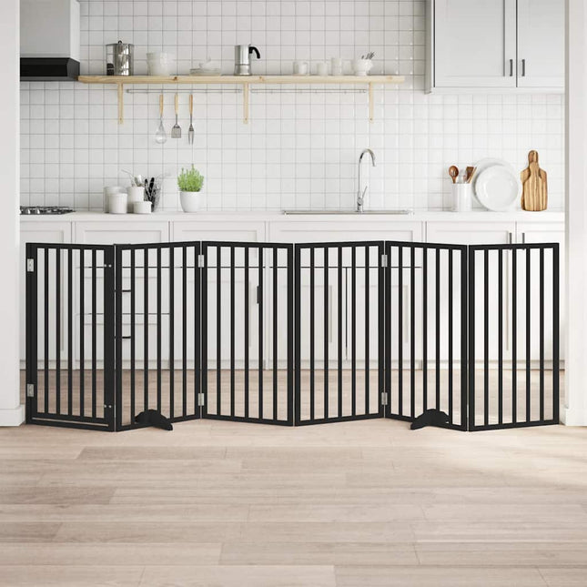 hundelåge med dør 6 paneler 300 cm foldbar poppeltræ sort