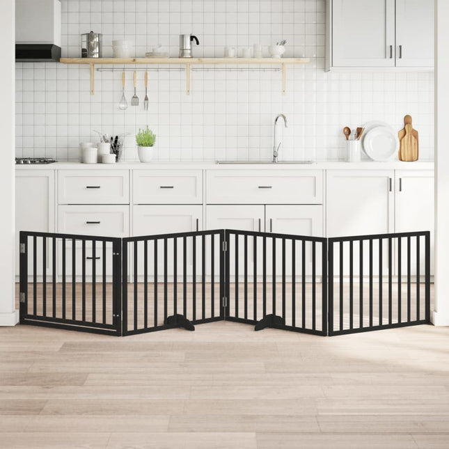 hundelåge med dør 4 paneler 300 cm foldbar poppeltræ sort