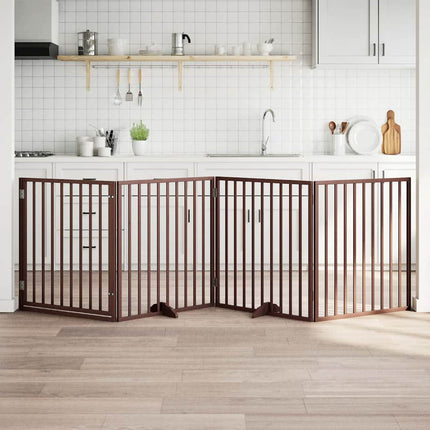 hundegitter med dør foldbar 4 paneler brun 320 cm poppeltræ