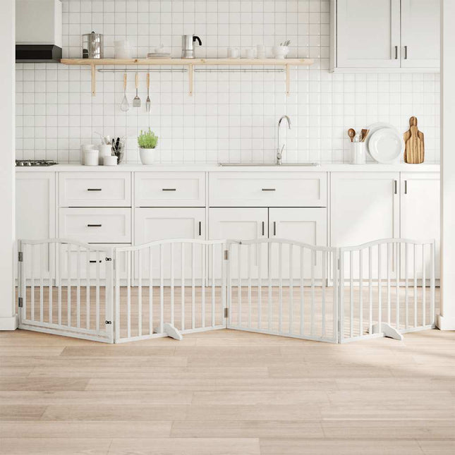 hundelåge med dør 4 paneler 320 cm foldbar poppeltræ hvid